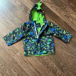 London Fog Dinosaur Pattern Lined Windbreaker w/ Dinosaur detailing on h…
